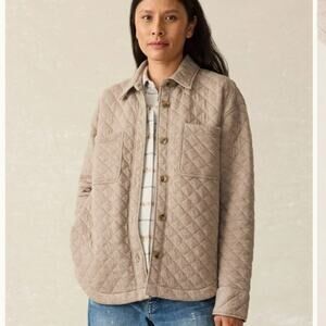 Faherty Epic Quilted Fleece Shirt Jacket in Mink Heather Size XS